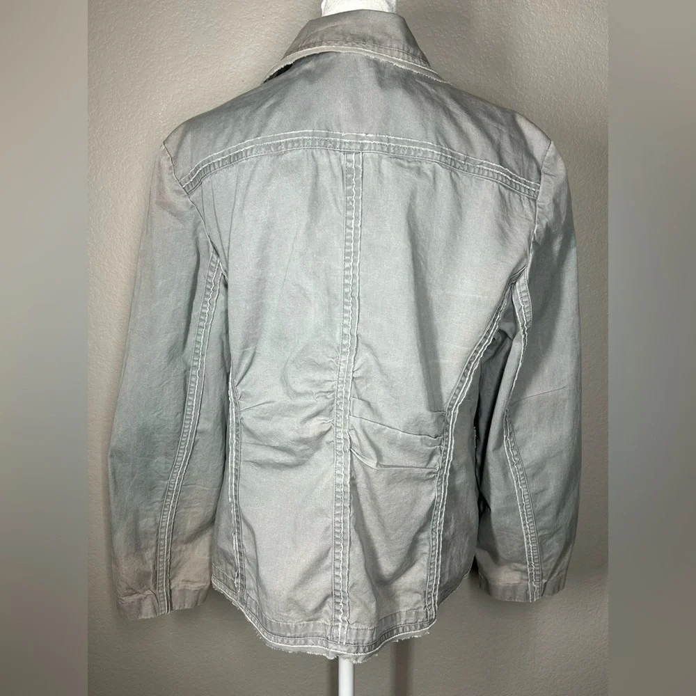 Sundance Gray Cotton Distressed Double Breasted Jacket Size L